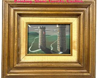 Lot 531 After Abercrombie Surrealist Painting. Stone Turrets. Castles. 