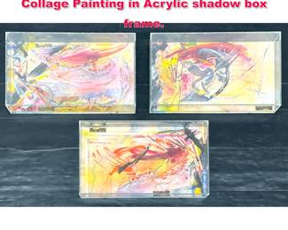 Lot 271 3pcs SYDNEY K HAMBURGER Collage Painting in Acrylic shadow box frame. 