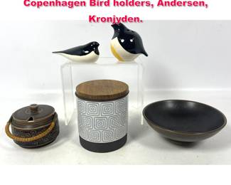 Lot 480 5pcs Danish Modern Pottery. Copenhagen Bird holders, Andersen, Kronjyden. 