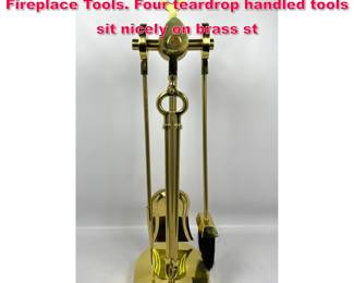 Lot 151 Virginia Metalcrafters Modernist Fireplace Tools. Four teardrop handled tools sit nicely on brass st