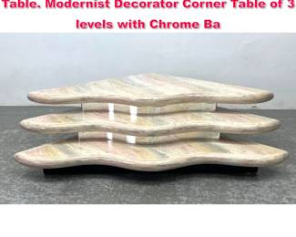 Lot 420 Lacquered 3 Tier Stepped Cocktail Table. Modernist Decorator Corner Table of 3 levels with Chrome Ba
