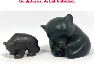 Lot 122 2pcs Arabia Finland Bear Figurine Sculptures. Artist Initialed. 