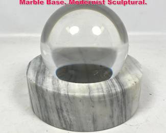 Lot 503 Crystal Ball Sphere in Banded Marble Base. Modernist Sculptural. 