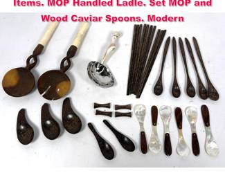 Lot 148 Assorted Lot Mixed Material Serving Items. MOP Handled Ladle. Set MOP and Wood Caviar Spoons. Modern