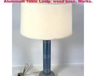 Lot 95 Machine Age Anodized Blue Aluminum Table Lamp. wood base. Works. 