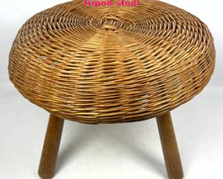 Lot 61 Tony Paul woven rattan and teak tripod stool