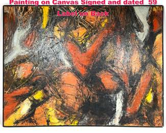 Lot 383 JOHN E. BOSSON Coda abstract Painting on Canvas Signed and dated 59 Label on Back