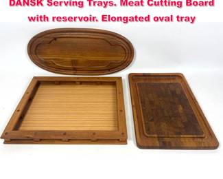 Lot 266 3pc JENS QUISTGAARD Teak DANSK Serving Trays. Meat Cutting Board with reservoir. Elongated oval tray