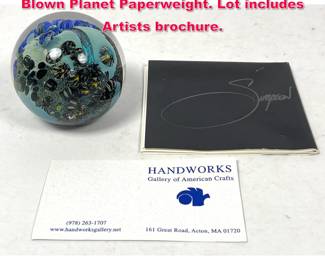 Lot 192 JOSH SIMPSON Art Glass Hand Blown Planet Paperweight. Lot includes Artists brochure. 
