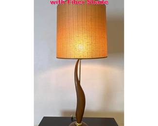 Lot 447 Tall Sculpted Walnut Table Lamp, with Fiber Shade