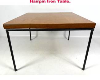 Lot 14 Paul McCobb Attributed Maple and Hairpin Iron Table. 