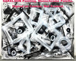 Lot 395 Abstract Modernist DENNIS SAKELSON Painting. Monochrome Palette. Signed on Canvas. Not Framed. 