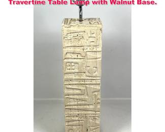 Lot 437 Fratelli Mannelli Style Large Carved Travertine Table Lamp with Walnut Base. 