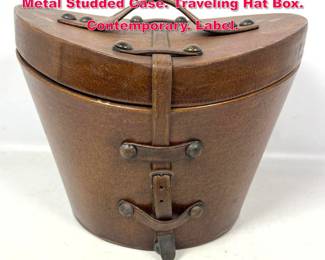 Lot 442 THEODORE ALEXANDER Leather Metal Studded Case. Traveling Hat Box. Contemporary. Label.