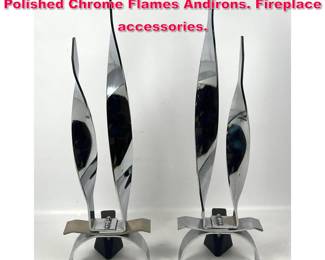 Lot 482 Art Deco Industrial Dancing High Polished Chrome Flames Andirons. Fireplace accessories. 