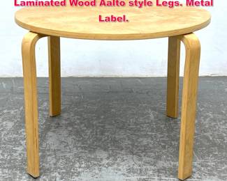 Lot 573 GUIDECRAFT Round Table. Laminated Wood Aalto style Legs. Metal Label. 