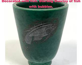 Lot 119 GUSTAVSBERG Argenta Vase. Decorated with fish. Sterling Overlay of fish with bubbles.