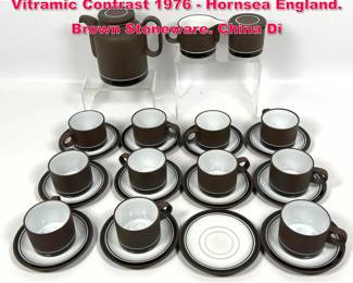 Lot 124 26 pcs Tea coffee set Lancaster Vitramic Contrast 1976 Hornsea England. Brown Stoneware. China Di