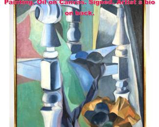 Lot 421 HILDEGARD RATH Cubist Modernist Painting. Oil on Canvas. Signed. Artist s bio on back. 
