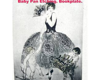 Lot 193 LOUIS ICART Beauty with Eros and Baby Pan Etching. Bookplate. 