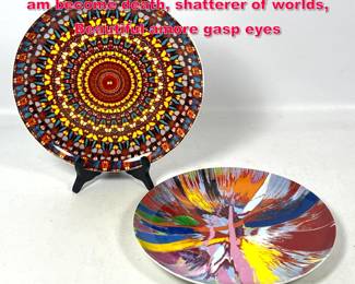 Lot 10 2pc Damien Hirst Porcelain Plates. I am become death, shatterer of worlds, Beautiful amore gasp eyes