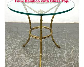 Lot 534 Italian Gilt Iron Tabouret Side Table. Faux Bamboo with Glass Top. 