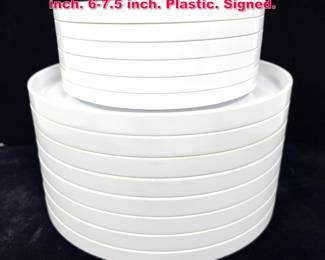 Lot 558 14pc white HELLER Plates. 8 10 inch. 67.5 inch. Plastic. Signed. 