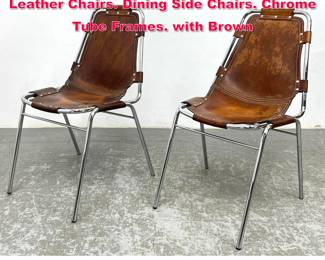 Lot 79 Pr Charlotte Perriand Les Arcs Leather Chairs. Dining Side Chairs. Chrome Tube Frames. with Brown 