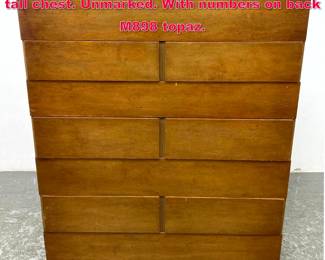 Lot 91 Singer and sons Gio Ponti attributed tall chest. Unmarked. With numbers on back M898 topaz. 