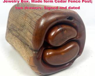 Lot 208 PAUL BRIMHALL Artisan Studio Jewelry Box. Made form Cedar Fence Post two drawers. Signed and dated 
