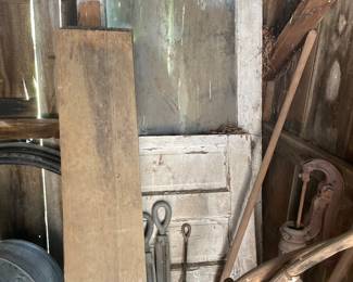 Vintage door, windows, wood, old water pump 