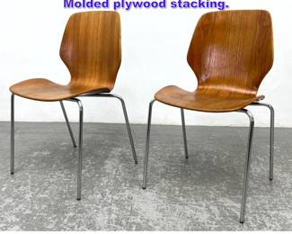 Lot 819 Pair Danish Modern Side Chairs. Molded plywood stacking. 