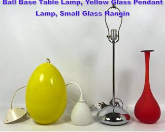 Lot 901 4pcs Lot Robert Sonneman Chrome Ball Base Table Lamp, Yellow Glass Pendant Lamp, Small Glass Hangin