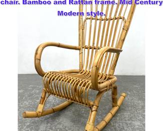 Lot 1044 Franco Albini style Rattan rocking chair. Bamboo and Rattan frame. Mid Century Modern style. 