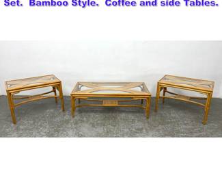Lot 1016 3pc Miami Modern Rattan Table Set. Bamboo Style. Coffee and side Tables. 