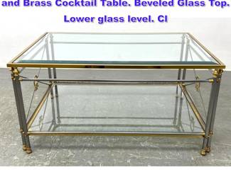 Lot 1020 Classical Regency style Stainless and Brass Cocktail Table. Beveled Glass Top. Lower glass level. Cl