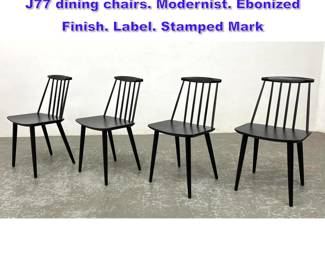 Lot 911 Set 4 FDB Mobler for Folk Palsson J77 dining chairs. Modernist. Ebonized Finish. Label. Stamped Mark