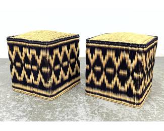 Lot 984 Pair Rattan Woven Pattern Stools.