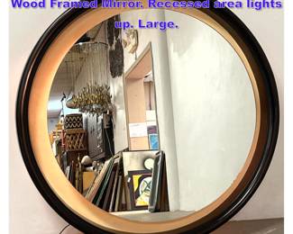 Lot 1014 Recessed Lighted Decorator Round Wood Framed Mirror. Recessed area lights up. Large. 
