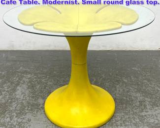 Lot 851 Molded Yellow Plastic Floral Base Cafe Table. Modernist. Small round glass top. 