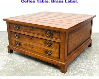 Lot 958 CENTURY Slat Top 3 Drawer Storage Coffee Table. Brass Label. 
