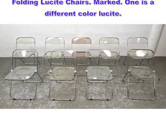 Lot 1067 9pc PLIA ANONIMA CASTELLI Folding Lucite Chairs. Marked. One is a different color lucite.