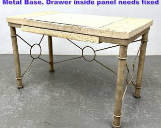 Lot 1023 Tone Veneer Writing Desk with Metal Base. Drawer inside panel needs fixed 