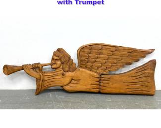 Lot 998 Folk Art Large Carved Wooden Angel with Trumpet