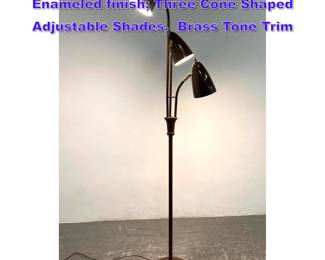 Lot 788 Mid Century Floor Lamp. Brown Enameled finish Three Cone Shaped Adjustable Shades. Brass Tone Trim