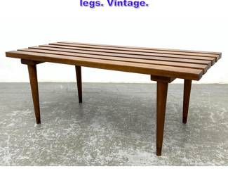 Lot 995 36 Slat Bench table with tapered legs. Vintage.