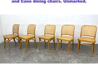 Lot 1043 Set 5 Josef Hoffmann Bent Wood and Cane dining chairs. Unmarked.