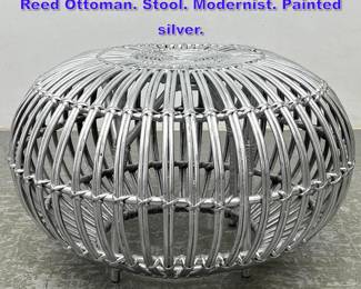 Lot 820 Franco Albini Round Woven Rattan Reed Ottoman. Stool. Modernist. Painted silver. 