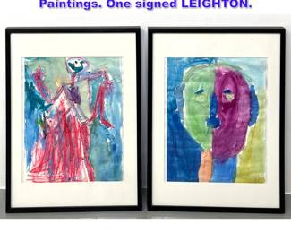 Lot 1164 2pc Colorful Mixed Medium Child s Paintings. One signed LEIGHTON.