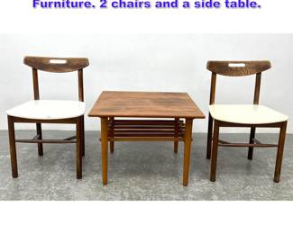 Lot 1048 3pcs Mid Century Modern Furniture. 2 chairs and a side table. 